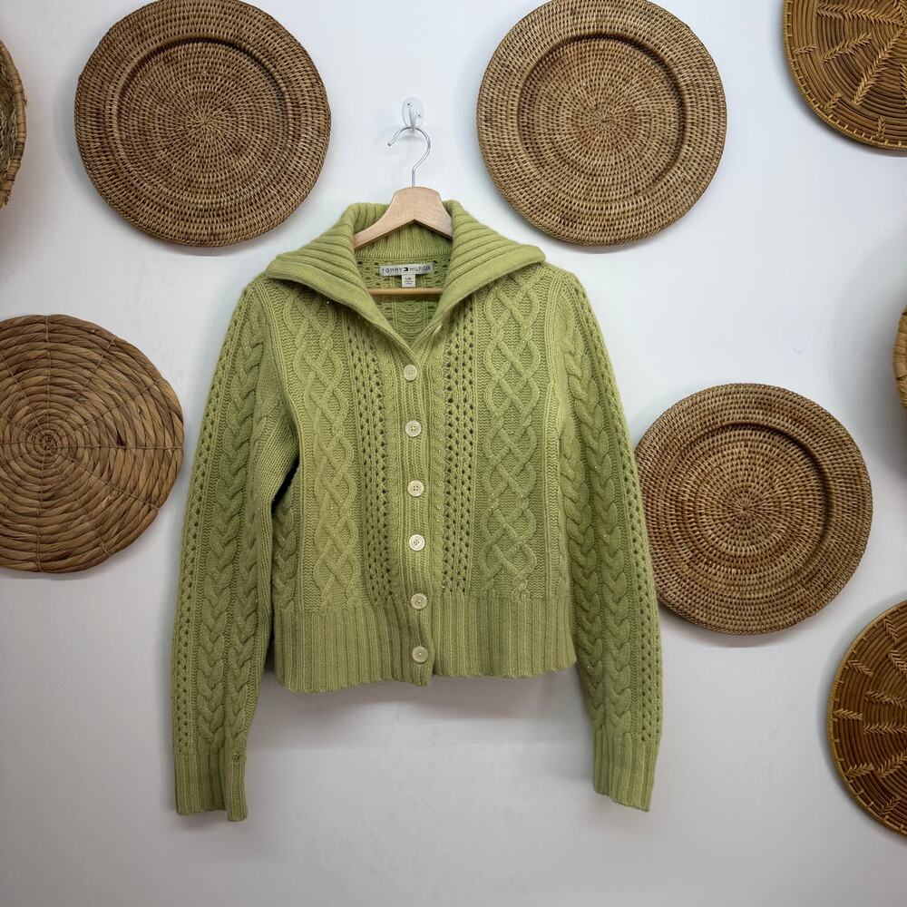 Vintage Y2K 2000s Tommy Hilfiger Matcha Green Cardigan Sweater Large